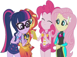 Size: 3396x2520 | Tagged: safe, edit, edited screencap, editor:homersimpson1983, screencap, fluttershy, pinkie pie, sci-twi, sunset shimmer, twilight sparkle, human, equestria girls, g4, background removed, bikini, clothes, cute, diapinkes, female, not a vector, sarong, sci-twiabetes, shimmerbetes, shyabetes, simple background, swimsuit, transparent background