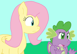 Size: 1064x745 | Tagged: safe, artist:cmara, fluttershy, spike, dragon, pegasus, pony, g4, female, male, winged spike, wings