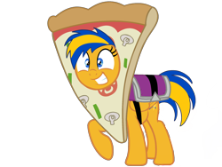 Size: 2048x1536 | Tagged: safe, artist:ry-bluepony1, oc, oc only, oc:flare spark, pegasus, pony, g4, delivery pony, female, flare spark is best facemaker, food, pizza, simple background, smiling, solo, transparent background