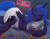 Size: 3400x2684 | Tagged: safe, artist:sweetielover, princess luna, alicorn, pony, g4, baby bottle, bed, bedroom, cute, diaper, diaper butt, diaper fetish, diaper package, diapered, eyes closed, female, fetish, folded wings, high res, hug, lunabetes, lying down, mare, neon, neon sign, night, poofy diaper, princess, sleeping, solo, wings