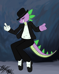 Size: 536x672 | Tagged: safe, artist:hollaholla69, spike, dragon, anthro, g4, clothes, male, michael jackson, older, older spike, solo, spikeal jackson