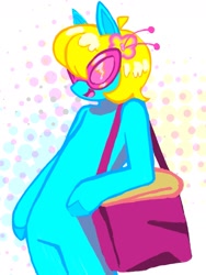 Size: 1153x1536 | Tagged: safe, artist:heartwoozy, oc, oc only, earth pony, semi-anthro, abstract background, bag, female, mare, solo, sunglasses