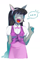 Size: 1042x1536 | Tagged: safe, artist:heartwoozy, octavia melody, earth pony, anthro, g4, ..., bowtie, cat ears, clothes, dress, fake ears, female, headband, simple background, solo, speech bubble, white background