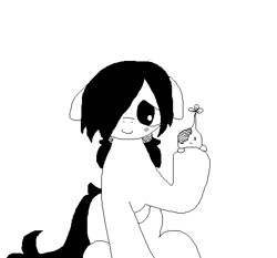 Size: 514x479 | Tagged: safe, artist:castafae, oc, oc only, oc:faint rune, earth pony, pony, blushing, familiar, female, filly, floppy ears, foal, hair over one eye, monochrome, pigtails, shy, simple background, sprout, white background