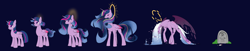 Size: 4480x912 | Tagged: safe, artist:thurder2020, twilight sparkle, alicorn, pony, g4, age progression, colored wings, colored wingtips, crumbling, death, ethereal mane, gravestone, halo, mortal, mortal twilight, older, sequence, starry mane, twilight sparkle (alicorn), wings