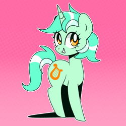 Size: 1350x1350 | Tagged: safe, artist:vivian reed, lyra heartstrings, pony, unicorn, g4, cute, female, gradient background, horn, lyrabetes, mare, patterned background, smiling, solo
