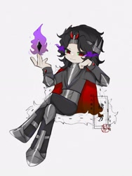 Size: 2448x3264 | Tagged: safe, artist:肆万, king sombra, human, g4, armor, humanized, signature, simple background, sitting, white background