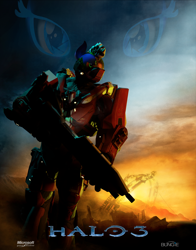 Size: 6588x8388 | Tagged: safe, artist:checkered, oc, oc only, oc:checkered, earth pony, anthro, 3d, 8k, abstract background, armor, armored pony, assault rifle, blender, blender cycles, cortana, cover art, eyes in the dark, gun, halo (series), halo 3, hero, looking at you, male, microsoft, ponified, rifle, ruins, science fiction, self insert, soldier, soldier pony, solo, weapon