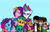 Size: 827x534 | Tagged: safe, artist:j-mantheangel, artist:jmantheangel, hitch trailblazer, izzy moonbow, misty brightdawn, pipp petals, sparky sparkeroni, sunny starscout, zipp storm, oc, oc:jack marten, oc:lily, oc:little tim, dragon, earth pony, human, pegasus, pony, unicorn, g5, happy, horn, human in equestria, mane stripe sunny, original art, rebirth misty, smiling