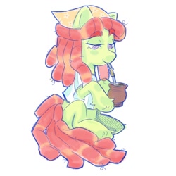 Size: 1000x1000 | Tagged: safe, artist:stinky_bug_, tree hugger, earth pony, pony, g4, argentina, drink, drinking, female, hoof hold, mare, mate, simple background, sitting, solo, white background