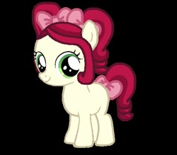 Size: 500x437 | Tagged: safe, artist:katiegirlsforever, oc, oc only, oc:chi-chi, earth pony, pony, g4, black background, bow, cute, female, filly, foal, green eyes, hair bow, niece, not cherry jubilee, ocbetes, red hair, red mane, red tail, simple background, smiling, solo, tail, tail bow, tan coat