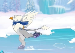 Size: 1100x778 | Tagged: safe, artist:arctic-fox, oc, oc only, oc:der, griffon, griffon oc, ice, ice skates, ice skating, skates, snow, solo