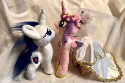Size: 1280x850 | Tagged: source needed, safe, artist:crazyditty, princess cadance, shining armor, alicorn, pony, unicorn, g4, clothes, dress, duo, female, horn, husband and wife, irl, looking at each other, looking at someone, male, meme, photo, plushie, the bride and the ugly ass groom