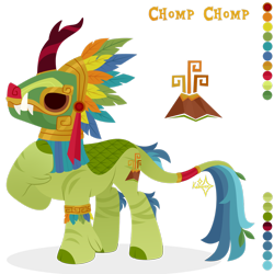 Size: 1920x1920 | Tagged: safe, artist:kabuvee, oc, oc only, oc:chomp chomp, kirin, arm band, aztec, cloven hooves, color palette, colored hooves, hoof on chest, leaves, leaves in hair, leaves in tail, leonine tail, mask, simple background, solo, standing, tail, tail cuff, transparent background