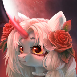Size: 2000x2000 | Tagged: safe, artist:unt3n, oc, oc only, pony, unicorn, flower, horn, rose, solo