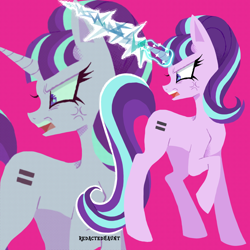 Size: 2000x2000 | Tagged: safe, artist:redactedhaunt, starlight glimmer, pony, unicorn, g4, angry, bangs, cross-popping veins, emanata, equal cutie mark, glowing, glowing horn, horn, looking back, open mouth, raised hoof, s5 starlight, solo, zoom layer