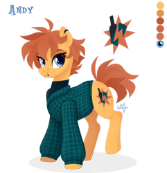 Size: 1920x1994 | Tagged: safe, artist:kabuvee, oc, oc only, oc:andy, earth pony, pony, clothes, color palette, ear piercing, earring, earth pony oc, female, jewelry, lip piercing, looking at you, mare, piercing, simple background, solo, standing, sweater, transparent background