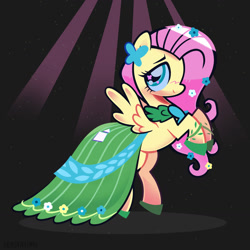 Size: 1280x1280 | Tagged: safe, artist:seasemissary, fluttershy, pegasus, pony, g4, clothes, dress, female, gala dress, mare, solo