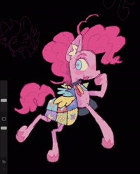 Size: 1550x1924 | Tagged: safe, artist:_night_milk, pinkie pie, earth pony, pony, fanfic:cupcakes, g4, black background, horn, jewelry, necklace, simple background, skinny, solo, thin, thin legs, unicorn horn