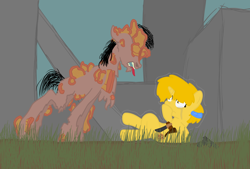 Size: 1920x1300 | Tagged: safe, artist:pteroducktyle, oc, undead, unicorn, zombie, apocalypse, female, filly, foal, horn, infected, scary, the last of us