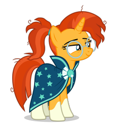 Size: 4600x5000 | Tagged: safe, artist:gypsykumquat, sunburst, pony, unicorn, g4, .svg available, clothes, coat markings, female, glasses, horn, inkscape, mare, markings, messy mane, robe, rule 63, sassy, show accurate, simple background, smug, socks (coat markings), solo, sunstone, transparent background, vector, waifu material