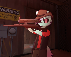 Size: 2500x2000 | Tagged: safe, artist:arche, oc, oc only, oc:#c0ffee, pony, semi-anthro, aiming, clothes, gun, rifle, sniper, sniper (tf2), sniper rifle, solo, team fortress 2, weapon