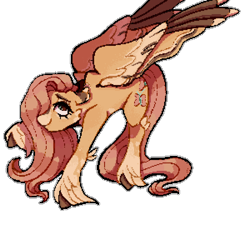 Size: 2048x2048 | Tagged: safe, artist:mimicben, fluttershy, pegasus, pony, g4, alternate design, alternate eye color, bowing, cheek fluff, coat markings, colored ear tufts, colored eartips, colored hooves, colored muzzle, colored wings, cute, ear tufts, eyelashes, female, green eyes, high res, leg fluff, lidded eyes, long mane, long tail, looking up, mare, multicolored wings, partially open wings, pink mane, pink tail, pixel art, profile, raised hoof, shyabetes, simple background, smiling, socks (coat markings), solo, tail, transparent background, unshorn fetlocks, wavy mane, wavy tail, wings, yellow coat