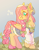 Size: 1499x1945 | Tagged: safe, artist:girlboyburger, fluttershy, pegasus, pony, g4, alternate design, blush scribble, blushing, bonnet, bow, braid, braided ponytail, braided tail, chest fluff, clothes, colored eartips, colored pinnae, colored wings, colored wingtips, cottagecore, cute, dress, ear fluff, eyelashes, female, flower, flower in hair, flower in tail, folded wings, gradient background, grass, hair bow, lidded eyes, long mane, long tail, looking back, mare, ponytail, profile, raised hoof, shyabetes, signature, smiling, solo, standing, tail, tail bow, teal eyes, two toned wings, watermark, wingding eyes, wings