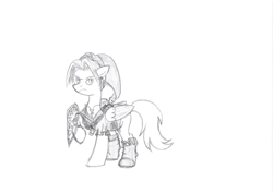 Size: 3500x2477 | Tagged: safe, artist:fleximusprime, pegasus, pony, link, monochrome, ponified, shield, the legend of zelda