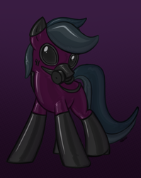 Size: 1535x1930 | Tagged: safe, artist:superderpybot, oc, oc only, earth pony, latex pony, original species, pony, g4, digital art, earth pony oc, female, fetish, gas mask, gradient background, latex, latex fetish, mare, mask, rubber, rubber boots, rubber drone, shiny, solo