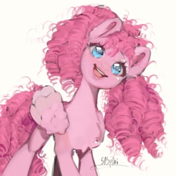 Size: 1440x1440 | Tagged: safe, artist:505p0ni, pinkie pie, pegasus, pony, g4, alternate design, chest fluff, female, mare, pegasus pinkie pie, race swap, simple background, solo, white background