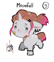 Size: 1440x1654 | Tagged: safe, artist:505p0ni, oc, oc only, oc:moonfall, pony, unicorn, adoptable, bracelet, ear piercing, earring, female, hairclip, horn, jewelry, mare, piercing, simple background, solo, white background