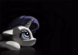 Size: 4093x2894 | Tagged: safe, artist:xallaanacyoxcyor, rarity, pony, unicorn, g4, black background, female, horn, looking up, lying down, mare, prone, simple background, solo