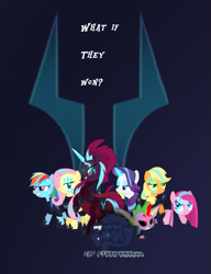 Size: 691x902 | Tagged: safe, artist:pinksuharia, applejack, fluttershy, pinkie pie, rainbow dash, rarity, spike, tempest shadow, oc, dragon, earth pony, pegasus, unicorn, comic:the storm kingdom, g4, my little pony: the movie, alternate universe, bad end, commander applejack, commander fluttershy, commander pinkie pie, commander rainbow dash, commander rarity, female, general tempest shadow, horn, lieutenant spike, male, mlp movie pony maker, parallel universe, poster, winged spike, wings