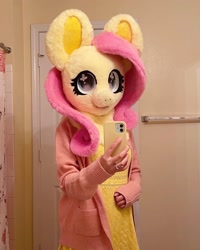 Size: 1440x1800 | Tagged: safe, artist:limeythecheetah, fluttershy, g4, cellphone, fursuit, indoors, irl, phone, photo, ponysuit, selfie, solo