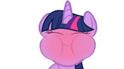 Size: 1620x902 | Tagged: safe, edit, edited screencap, part of a set, screencap, twilight sparkle, pony, g4, sweet and elite, blushing, closed mouth, eyes closed, female, holding breath, horn, mare, puffy cheeks, red face, simple background, solo, white background