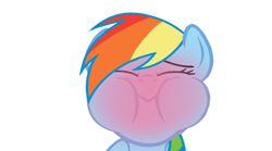 Size: 1620x902 | Tagged: safe, edit, edited screencap, part of a set, screencap, rainbow dash, pony, g4, sweet and elite, blushing, closed mouth, eyes closed, female, holding breath, mare, puffy cheeks, red face, simple background, solo, white background