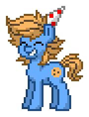 Size: 180x236 | Tagged: safe, oc, oc only, oc:blue cookie, earth pony, pony, pony town, birthday, earth pony oc, happy, hat, party hat, pixel art, simple background, smiling, solo, transparent background