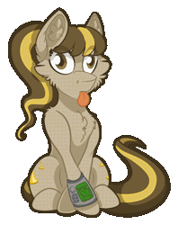 Size: 600x758 | Tagged: safe, artist:mychelle, oc, earth pony, pony, :p, animated, fallout, female, gif, mare, pipbuck, solo, tongue out