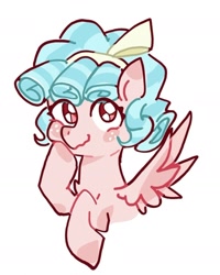 Size: 1600x2003 | Tagged: safe, artist:蜀灰, cozy glow, pegasus, pony, g4, blushing, bust, female, filly, foal, hoof on cheek, looking at you, portrait, simple background, smiling, smiling at you, solo, spread wings, white background, wings