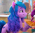 Size: 400x385 | Tagged: safe, screencap, izzy moonbow, sunny starscout, earth pony, pony, unicorn, bridlewoodstock (make your mark), g5, my little pony: make your mark, my little pony: make your mark chapter 4, spoiler:g5, spoiler:my little pony: make your mark, spoiler:my little pony: make your mark chapter 4, spoiler:mymc04e01, animated, bridlewoodstock, cropped, cute, eating, female, food, gif, horn, i watch it for the ears, izzy's nom, izzybetes, mane stripe sunny, mare, nom, pancakes, solo focus