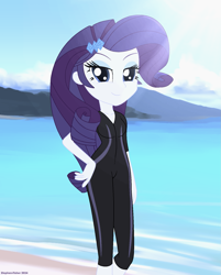 Size: 1339x1665 | Tagged: safe, artist:stephen-fisher, rarity, human, equestria girls, g4, beach, clothes, female, ocean, solo, swimsuit, water, wetsuit