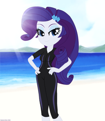 Size: 1414x1631 | Tagged: safe, artist:stephen-fisher, rarity, human, equestria girls, g4, beach, clothes, female, ocean, solo, swimsuit, water, wetsuit