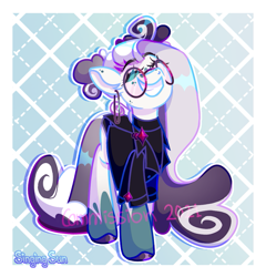 Size: 953x994 | Tagged: safe, artist:singingsun, oc, oc only, earth pony, pony, abstract background, clothes, ear piercing, earring, glasses, jewelry, passepartout, piercing, smiling, solo, teeth