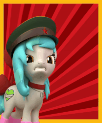 Size: 1080x1296 | Tagged: safe, artist:the luna fan, oc, oc:sweet elis, 3d, angry, animated, clothes, communism, fierce, hat, looking at you, peace symbol, socks, webm