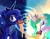 Size: 2048x1609 | Tagged: safe, artist:chipchapp, princess celestia, princess luna, alicorn, pony, g4, blue coat, blue eyes, blue mane, cheese, crown, curved horn, day, duo, duo female, ethereal mane, eyelashes, eyes closed, female, food, glorious grilled cheese, grilled cheese, horn, jewelry, lidded eyes, looking back, looking up, mare, multicolored mane, night, outline, peytral, profile, raised hooves, regalia, royal sisters, sharing food, siblings, sisters, sky background, smiling, sparkles, spiral background, starry coat, starry mane, stars, tiara, two toned mane, unicorn horn, white coat, wingding eyes
