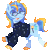 Size: 1200x1200 | Tagged: safe, artist:batsink, oc, oc only, oc:leger demain, pony, unicorn, animated, blue coat, blue eyes, blue mane, blue tail, clothes, cutie mark, horn, open mouth, open smile, pixel art, simple background, smiling, solo, sweater, tail, transparent background, two toned mane, two toned tail, unicorn oc, yellow tail