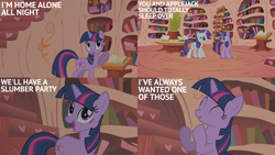 Size: 2000x1125 | Tagged: safe, edit, edited screencap, editor:quoterific, screencap, rarity, twilight sparkle, pony, unicorn, g4, look before you sleep, season 1, golden oaks library, horn, unicorn twilight