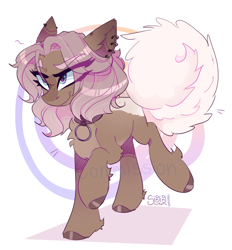 Size: 2092x2259 | Tagged: safe, artist:singingsun, oc, oc only, pony, abstract background, chest fluff, ear piercing, earring, female, fluffy tail, jewelry, piercing, raised hoof, raised tail, simple background, smiling, solo, tail, white background