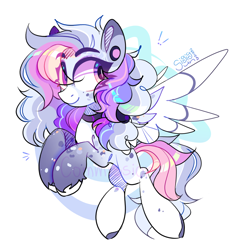 Size: 2142x2242 | Tagged: safe, artist:singingsun, oc, oc only, pegasus, pony, abstract background, female, flying, multicolored hair, pegasus oc, raised hoof, solo, spread wings, unshorn fetlocks, wings